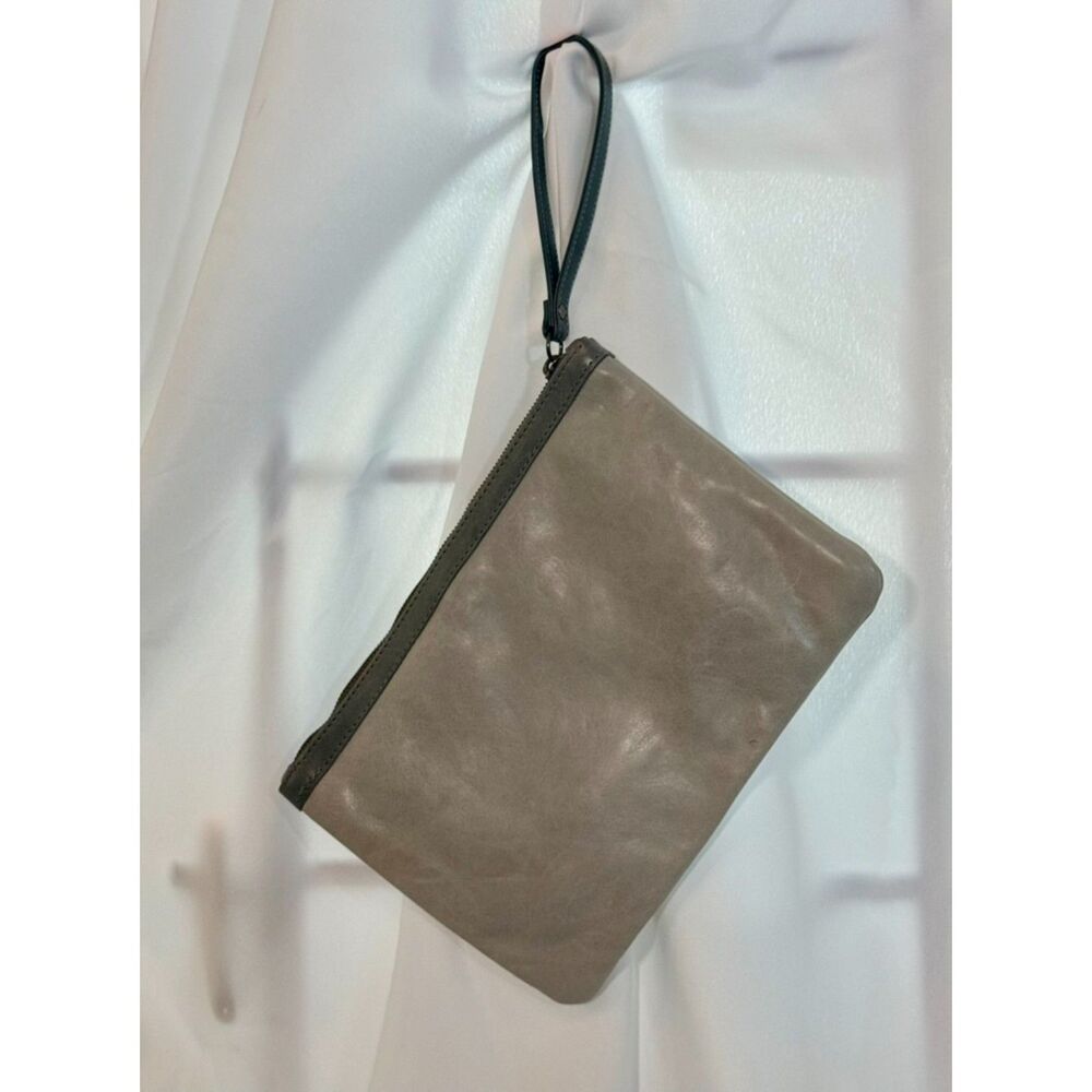 Rough & Tumble Light Gray Leather Wristlet Clutch Floral Lining